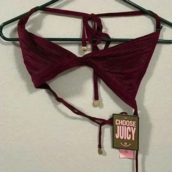 Juicy Couture NWT Beach Royalty Triangle Bikini Top Small Merlot size medium - Picture 2 of 3